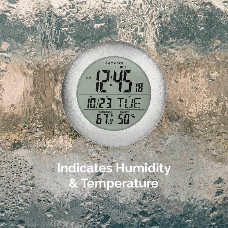 KADAMS Bathroom Shower Digital Wall Clock 9.5'' Kitchen Clock Calendar