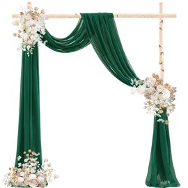 DeZerlor Emerald Green Wedding Arch Draping Fabric 29" x 20 FT Wedding Drapes for Backdrop Sheer Green Curtains Drapes for Romantic Bridal Baby Shower Ceremony Birthday Party Fall Outdoor Events