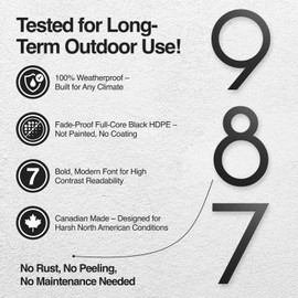 Adresse Design 7-Inch Modern House Numbers – Black Floating Address Number with Invisible Screw Mount – Rustproof HDPE Composite, Aluminum Studs, DIY Install with Template - Canadian Made (Black, 2)