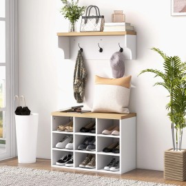 2-in-1 9 Pair White Storage Cabinet Coat Rack and Shoe Bench Set Entryway Hallway Mudroom Bedroom Organizercolor: White Color