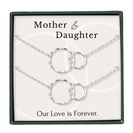 HOPE LOVE SHINE Mom Gift from Daughter - Set of 2 Mother and Daughter Necklace, Jewelry 16+2", Sterling Silver, 2 Interlocking Rings