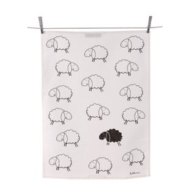 Triolino® Half-Linen Tea Towel with 'Black Sheep' Print Motif 50 x 70 cm