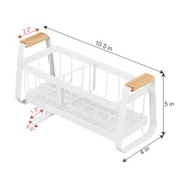 Kitchen Sink Sponge Holder, Sink Caddy 304 Stainless Steel Kitchen Countertop Soap Dispenser, Soap Organizer with Removable Auto Drain Tray, White