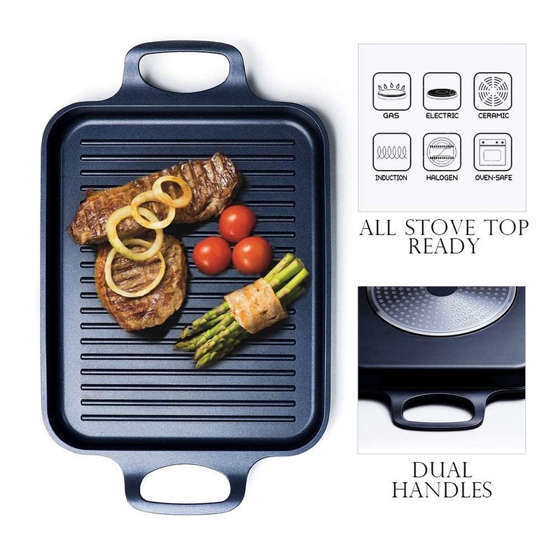S·KITCHN Nonstick Grill Pan, Induction Stove Top Grill Plate, Glass