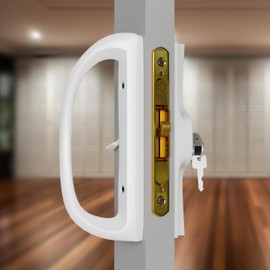 T-HAKEN Sliding Glass Door Handle Replacement Kit, 3‑15/16" Screw Spacing, All- Aluminum, Mortise Style, Reversible, Non-Keyed, Fits 1‑3/8"–1‑3/4" Doors. (White 3-15/16)