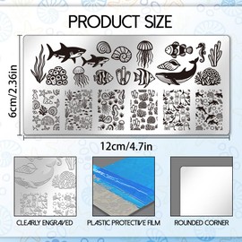UNICRAFTALE 3Pcs Summer Nails Stamp Plates Set Ocean Series Nails Stamping Plate Turtles Shark Medusa Image Nail Stencils Conch Nail Art Stamping Template with Stamp and Spacer for Nailing Design