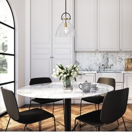 Edvivi 1-Light Oil Rubbed Bronze and Antique Gold Bowl Shaped Clear Glass Pendant