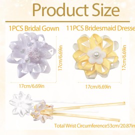 VEEKAY Pack of 12 Wedding Wrist Flowers, Bridesmaids Bridal Flower for Wrist, Flower Bracelet Hand, Yarn Ribbon Flower Bracelet, Wrist Flower for the Bride Pearl, Wedding Party Prom Event Ceremony