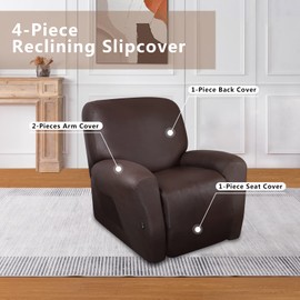 molasofa Recliner Chair Covers - 4 Pieces Leather Like Large Recliner Covers with Pocket Soft Stretch Recliner Slipcover for Lazy Boy Recliner Chair Washable Furniture Protector (Chocolate)