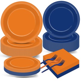 200 Pcs Orange and Blue Birthday Party Decorations Dart War Party Supplies Orange Blue Paper Plates and Napkins Tableware Set for Birthday Baby Shower Party Decorations Favors for 50 Guests