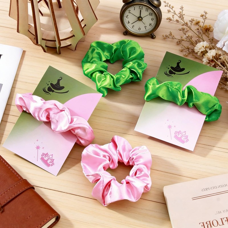 24Pcs Wicked Party Favors Pink Green Hair Scrunchies Set Halloween