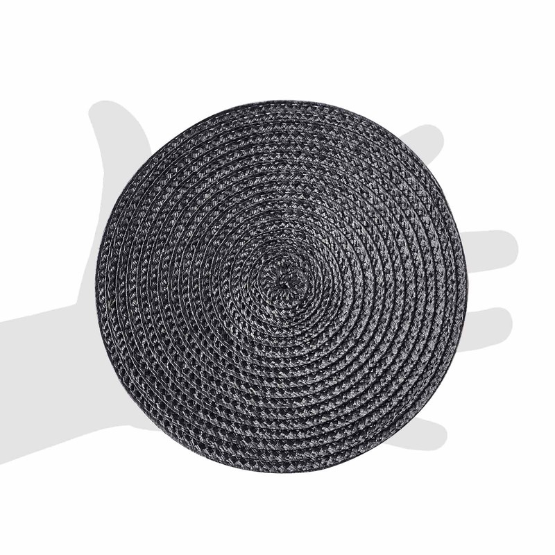 FitLit Round Woven Plcemts Placemats 18cm Dining Table Mats (Black)