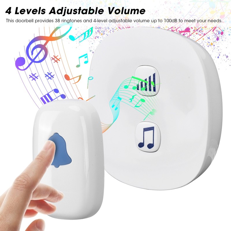 100DB Wireless Doorbell Waterproof 38 Melody Adjustable Volume 100m Range