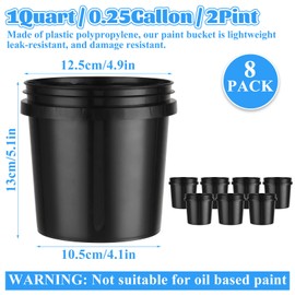 Acrux7 8 Pack 1 Quart Plastic Paint Buckets, Empty Paint Cans with Lids, 1/4 Gallon Paints Storage Containers for Painting, DIY Crafts (Black)