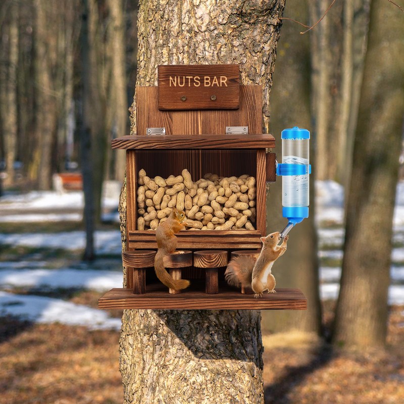 DAZUINIAO Squirrel Feeders for Outside Tree Wooden Squirrel Picnic Table