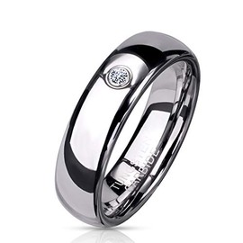Paula & Fritz® Women's Tungsten Carbide Ring with Clear Cubic Zirconia Size J to Z Available in Silver 6 mm Wide, Tungsten, Cubic Zirconia