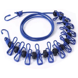 Portable Clothesline with 12 Clothespins,Travel Retractable Clothesline,Wind-Proof Clothes Drying Line for Camping Hotel Indoor & Outdoor Blue