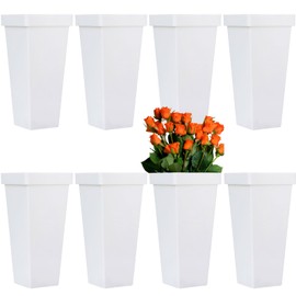 8 Pack Flower Buckets for Cut Flowers 13.4 Inch Plastic Floral Buckets Modern Square Vases for Centerpieces Display Decorative Plastic Vases for Home Office Wedding Decorations-White