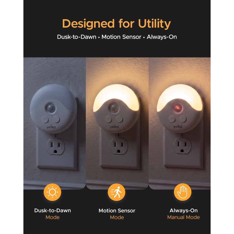 YELKO Plug-in Motion Sensor Night Light with Dusk to Dawn