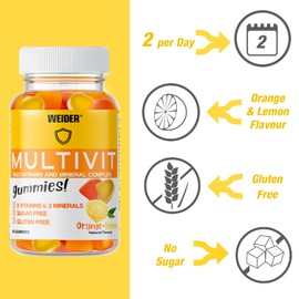 Weider Multivit Gummies - 9 Vitamins and 3 Essential Minerals (zinc, Iodine, Selenium) - Low in Calories (only 13 kcal per dose) - Sugar- and Gluten-Free - 80 Gummies