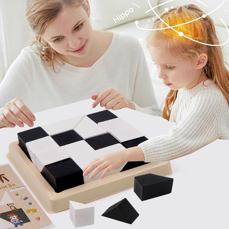 Block Puzzle, Plastic Cube Puzzle with Storage Tray Hidden Geometric