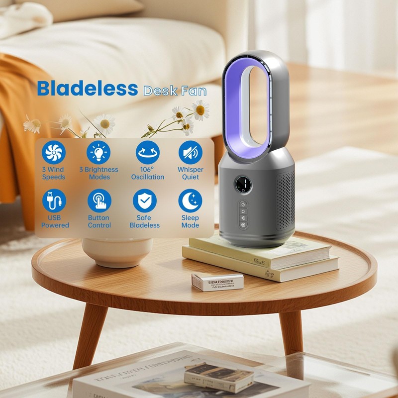 Desk Fan,13 Inch Portable Bladeless Fan, Small Quiet Office Fan