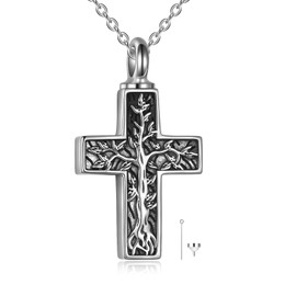 ONEFINITY Sterling Silver Cremation Jewelry - Cross Urn Necklace for Ashes Tree of Life Ash Keepsake Pendant, Women Memorial Bereavement Gifts for Loss of a Loved One