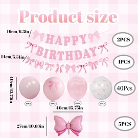 Bow Balloons, 47-Piece Pink Birthday Decoration Set – Baby Shower, Gender Reveal, Wedding Party Supplies with Heart Banners, Latex & Foil Balloons for Girls, Women, Coquette Themes