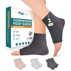 Physflex Compression Socks 20-30mmHg for Plantar Fasciitis, Achilles Tendonitis Relief - Ankle Compression Sleeve for Heel Spurs, Foot Swelling & Fatigue - Arch Support Brace for Everyday Use (1 Pair)