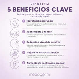 Lipofirm Mesoterapia Cosmética Reafirmante Profesional Centella Asiática, Cafeína, Silicio Orgánico, Betaglucano y Prolina 60 Ampolleta 5 ml
