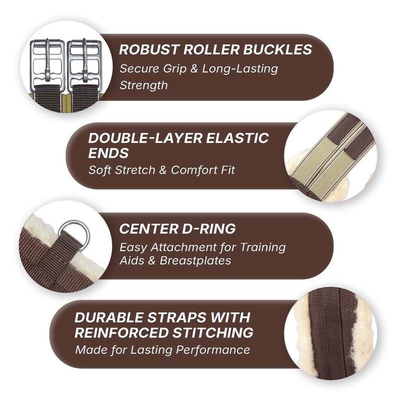 SIE EQUESTRIAN Fleece Padded Horse Girth 32" to 56" (Brown,