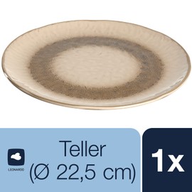 Leonardo Matera 018534 Ceramic Plate, Dishwasher-Safe Dinner Plate with Glaze, 1 Round Stoneware Plate, Beige, Diameter 22.5 cm, Pack of 1