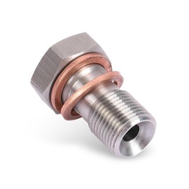 Zeathery M10x1.0 Metric Stainless Steel Single Banjo Bolt Brake Fitting Adapter with Copper Washer, Hex Rustproof Brake Fitting Adapter 20mm Long, for Cars, SUVs, Trucks (Black)