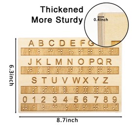 SOUJOY 2 Pack Wood Braille Alphabet Board, 0.4'' Thickened Braille Fingerboard with 2mm Carved Raised Dots, Letters & Numbers, Suitable for Blind Visually Impaired