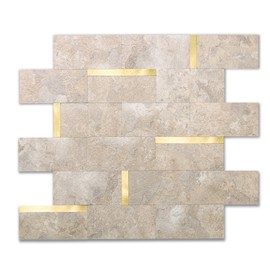 1 Sheet Peel and Stick Backsplash Tile,Beige Stone Mixed Metal PVC Mixed Metal Stick on Backsplash Wall Tiles for Kitchen, Bathroom, Laundry Room