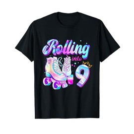 Rolling into 9 Gradient Cute Skates Birthday Gifts Girl Kids T-Shirt