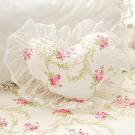 LELVA Floral Ruffle Bed Sofa Cushion Decorative Throw Pillows with Inserts (Heart Pillow)
