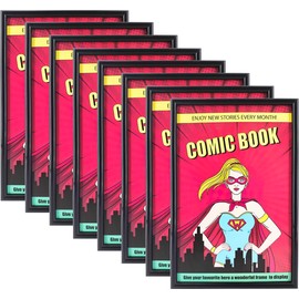 ReqiHome Comic Book Frame, UV Protection, Fits Current and Standard Size comic books up to 6 3/4" x 10 1/4", Wall or Tabletop Display (8, Black Frame)