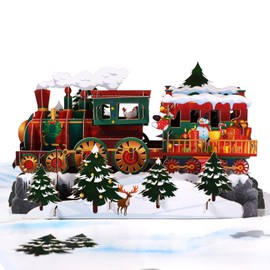 Magic Ants Santa Christmas Train Pop Up Card - Handcrafted 3D Festive Greeting Card for Family, 3D Xmas Card, Pop Up Christmas Cards, Kids Christmas Card, Winter Cards (Christmas Train)
