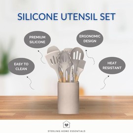 Kitchen Utensil 33 Pcs Non-Stick Silicone (BPA Free) Set (Khaki)