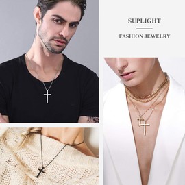 Suplight Women Cross Necklace Jesus Christ Cross Pendant Religious Jewellery Stainless Steel Gold Plated Delicate Faith Cross Necklace for Girls