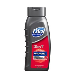 DIAL Jabón líquido corporal para Caballero, Magnetic, 473ml, 3 en 1 fórmula con feromonas, cuerpo+cabello+cara.