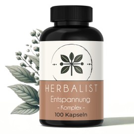 Herbalist Entspannung Komplex – 100 vegane Kapseln mit Ashwagandha, Baldrian, Melisse, Lavendel, Kamille & L-Theanin – Pflanzliche Abendformel, laborgeprüft, ohne Zusätze