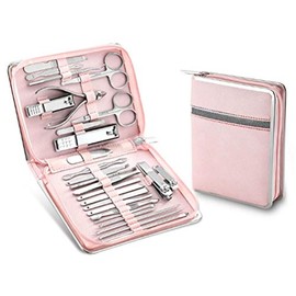 Juego de Manicura, Cortaúñas, Kit de Pedicura, 26 Piezas, Kit de Manicura de Acero Inoxidable, Kits de Aseo Profesional, Herramientas para el Cuidado de las Uñas con Lujoso (Rosa)
