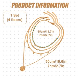 QFEHTHSK 1 Set 4-Layer Stacking Necklaces, Vintage Necklaces, Bohemian Necklaces, Metal Necklaces, Adjustable Necklaces, Women's Necklaces, Iron, copper, turquoise, alloy