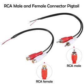Greluma 4pcs Double RCA Male and Double Female to Bare Open End Cable RCA Adapter Male and Female to 2 Pin Pigtail Cable for Amplifier Speaker