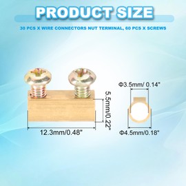 PATIKIL 12.3x4.5x5.5mm Wire Connectors Nut Terminal, 30 Pcs 10 A Brass Splicing Quick Wiring Connection Terminal Circuit Connector Nut Kit with Screws, Brass Tone