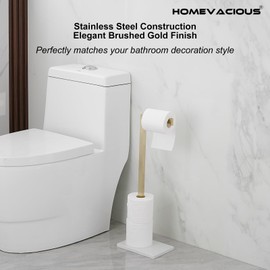 Homevacious Free Standing Toilet Paper Holder Stand Bathroom Toilet Paper Holder with Storage SUS 304 Stainless Steel Rustproof Tissue Roll Holder Floor Stand Brushed Gold