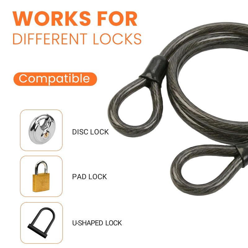 Security Cable with Loops, 10MM Heavy Duty Lock Cable, 4FT