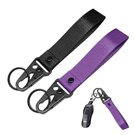 Wevdn 2 PCS Car Key Chain, Fabric Metal Practical Multifunctional Motorcycle Keychain, Anti-Lost Keychain with O-Ring for Men Women (Black+Purple)